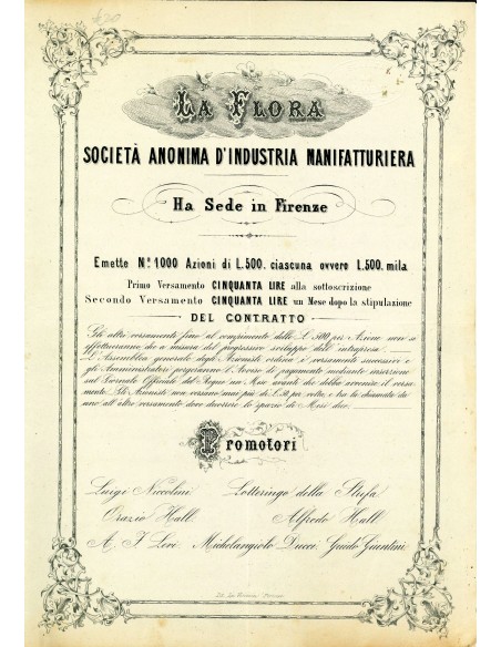 1865 - LA FLORA SOC. AN. D'INDUSTRIA  MANIFATTURIERA - FIRENZE
