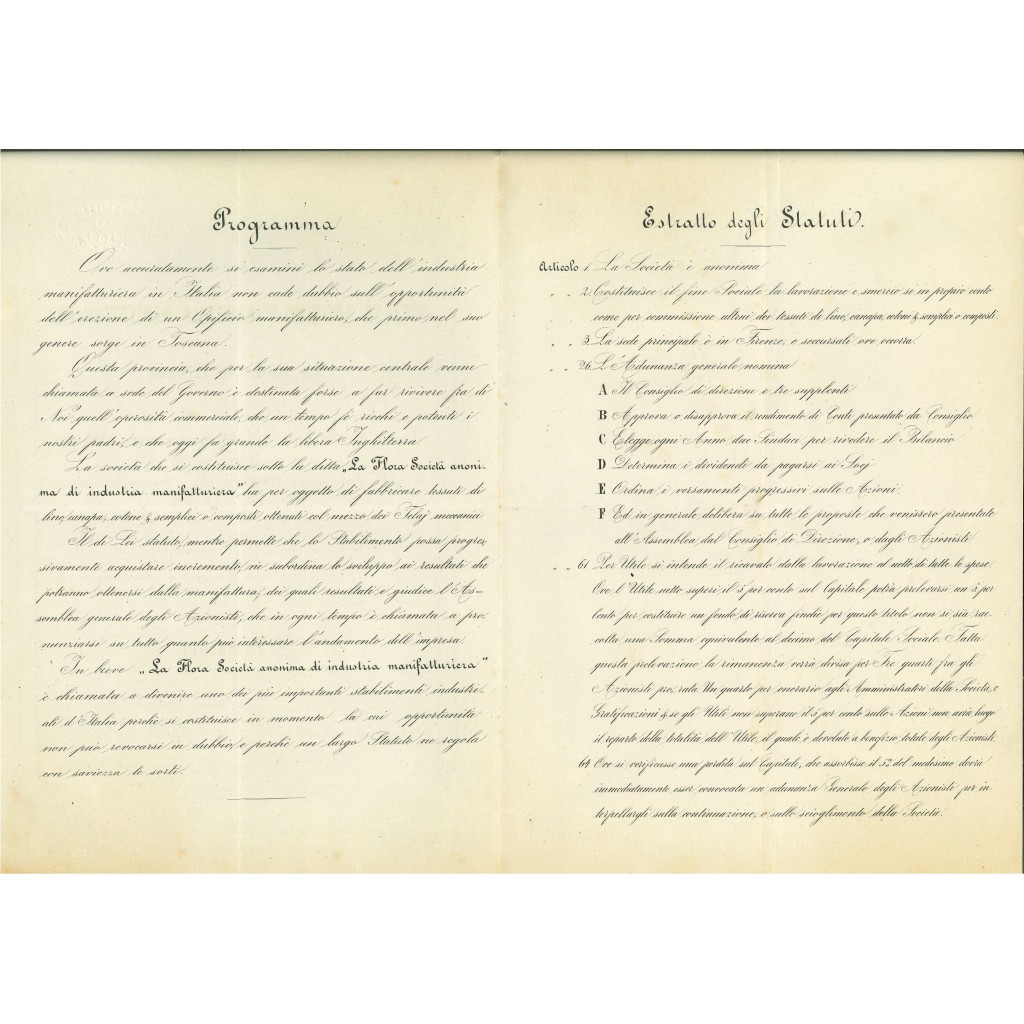 1865 - LA FLORA SOC. AN. D'INDUSTRIA...