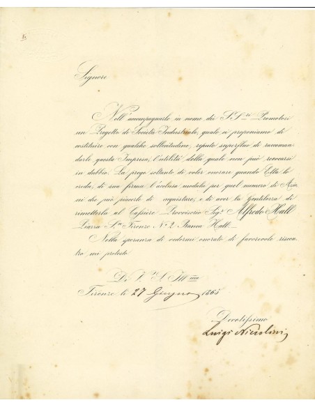 1865 - LA FLORA SOC. AN. D'INDUSTRIA  MANIFATTURIERA - FIRENZE