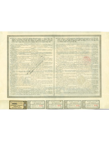 1899 - TORINESE TRAMWAYS E FERROVIE ECONOMICHE 1 AZIONE - TORINO
