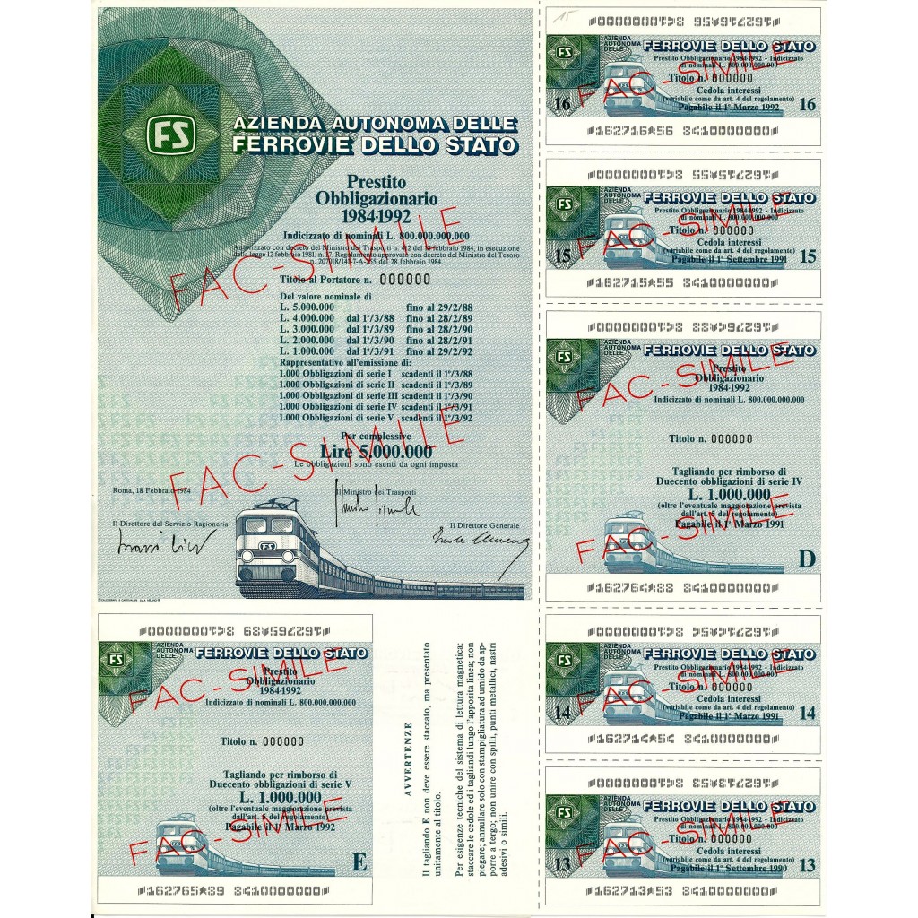 1984 - AZ. AUT. FERROVIE DELLO STATO LIRE...