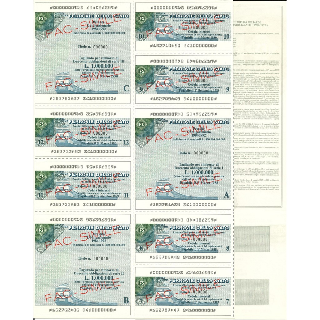 1984 - AZ. AUT. FERROVIE DELLO STATO LIRE...