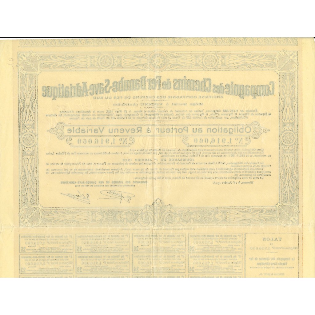 1923 - CHEMINS DE FER DANUBE-SAVE-ADRIATIQUE...