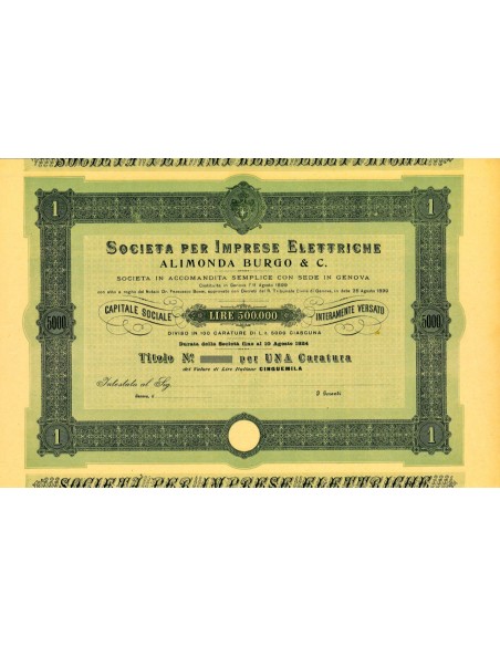 1899 - IMPRESE ELETTRICHE ALIMONDA BURGO E C. SOC. PER