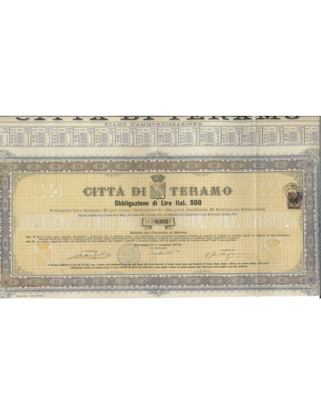 CITTA' DI TERAMO - 1 OBBLIGAZIONE 1872