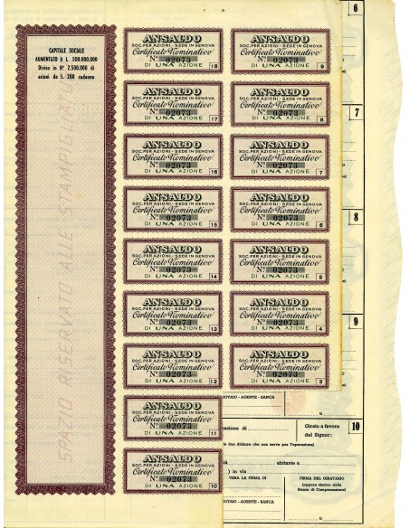 1943 - ANSALDO SOC. PER AZIONI 1 AZIONE - GENOVA