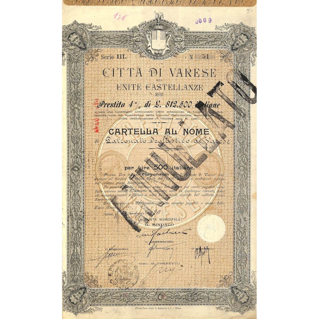 CITTA' DI VARESE ED UNITE CASTELLANZE 1 CARTELLA VARESE 1920