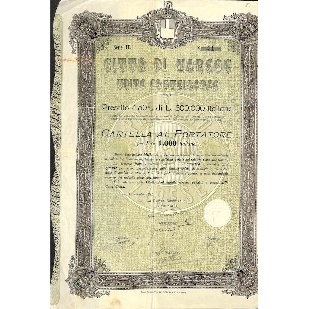 CITTA' DI VARESE ED UNITE CASTELLANZE 1 CARTELLA VARESE 1915