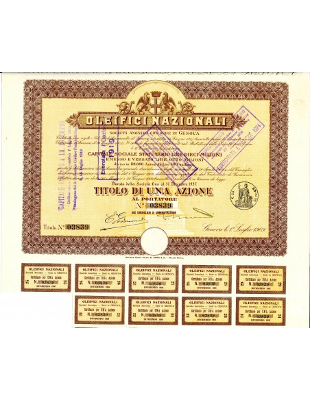 1909 - OLEIFICI NAZIONALI - 1 AZIONE - GENOVA