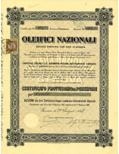 1928 - OLEIFICI NAZIONALI - CERT. PROVV. - GENOVA