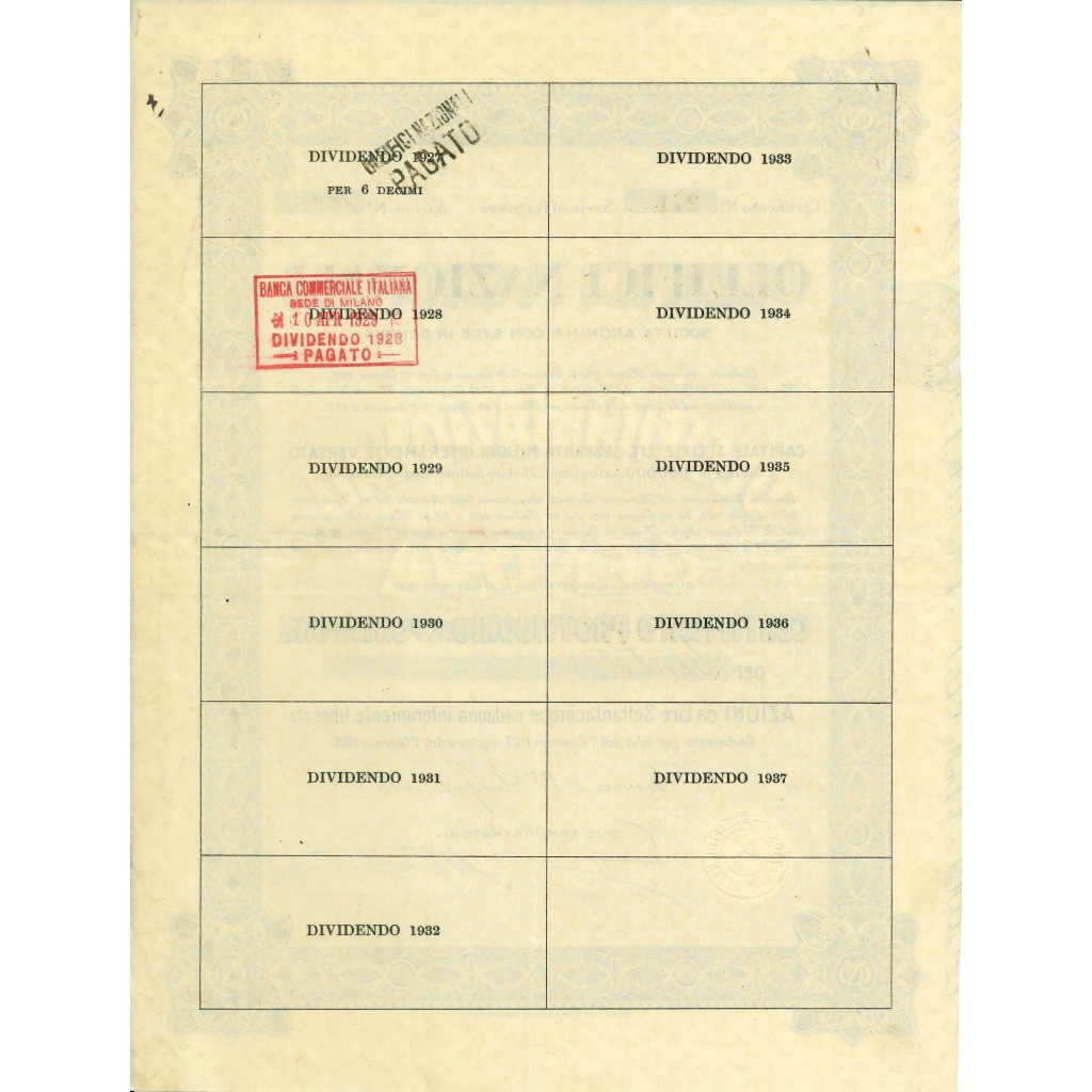 1928 - OLEIFICI NAZIONALI - CERT. PROVV. - GENOVA