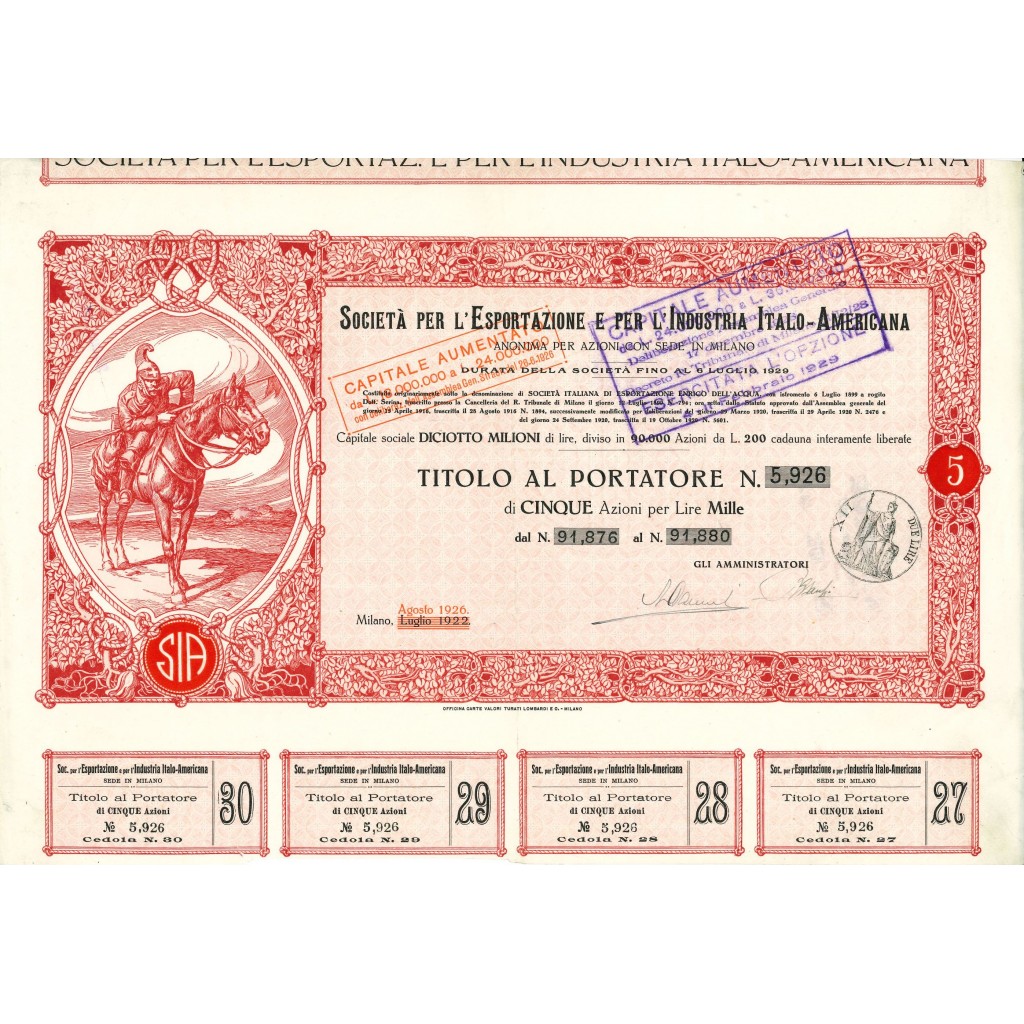 1926 - SOC. PER L'ESPORTAZIONE E PER...