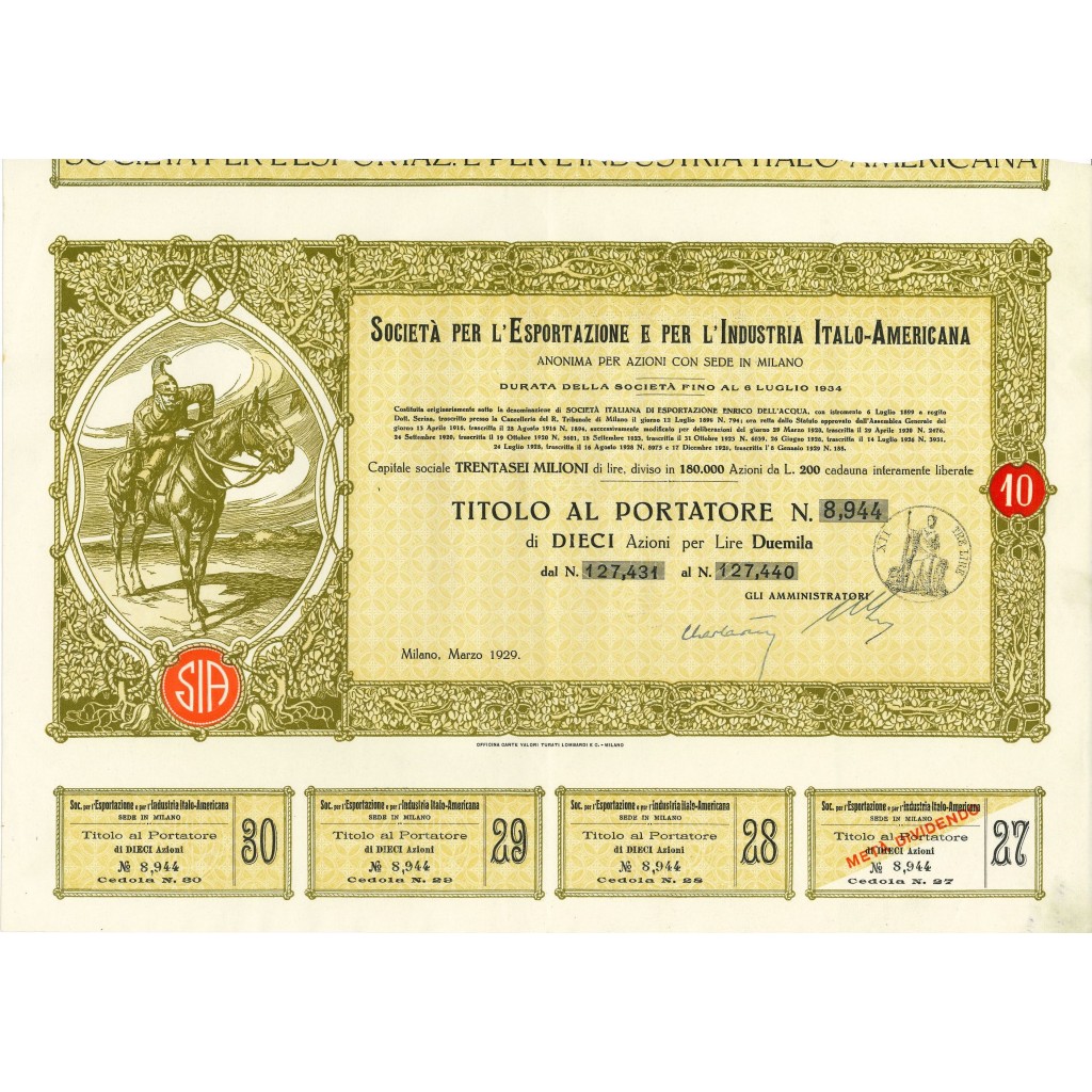 1929 - SOC. PER L'ESPORTAZIONE E PER...