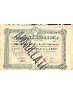 COMUNE DI VARESE - CARTELLA AL PORTATORE PER 5000 LIRE - 1926