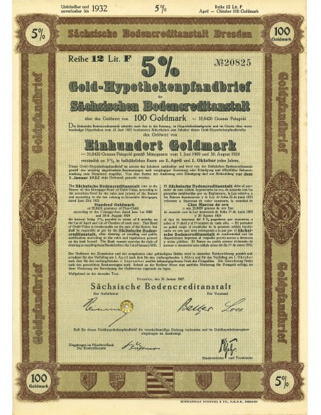 1924 - GERMAN BOND GOLD-HYPOTHEKENPFANDBRIEF 8% 35,842 GRAMM FEINGOLD. LAW AUGUST 30, 1924