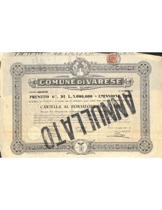 COMUNE DI VARESE - CARTELLA AL PORTATORE PER 500 LIRE - 1928