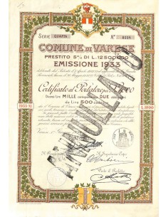 COMUNE DI VARESE - 2 OBBLIGAZIONI - INTERESSE 5% 1933
