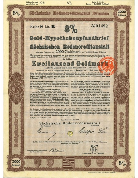 1924 - GERMAN BOND GOLD-HYPOTHEKENPFANDBRIEF