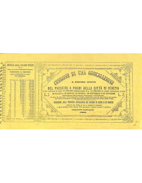 PRESTITO A PREMI DI VENEZIA - CESSIONE DI 1 OBBLIGAZIONE 1869