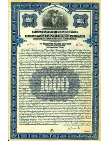 1926 - GERMAN CONSOLIDATED MUNICIPAL LOAN GERMAN SAVINGS BANK AND CLEARING ASS.