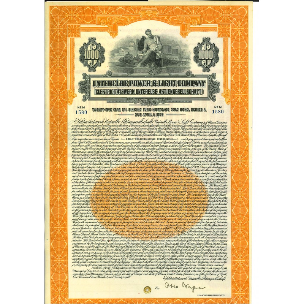 1928 - UNTERELBE POWER AND LIGHT COMPANY 1000$