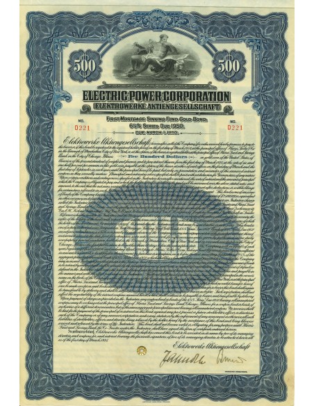 1925 - ELECTRIC POWER CORPORATION BOND 500$