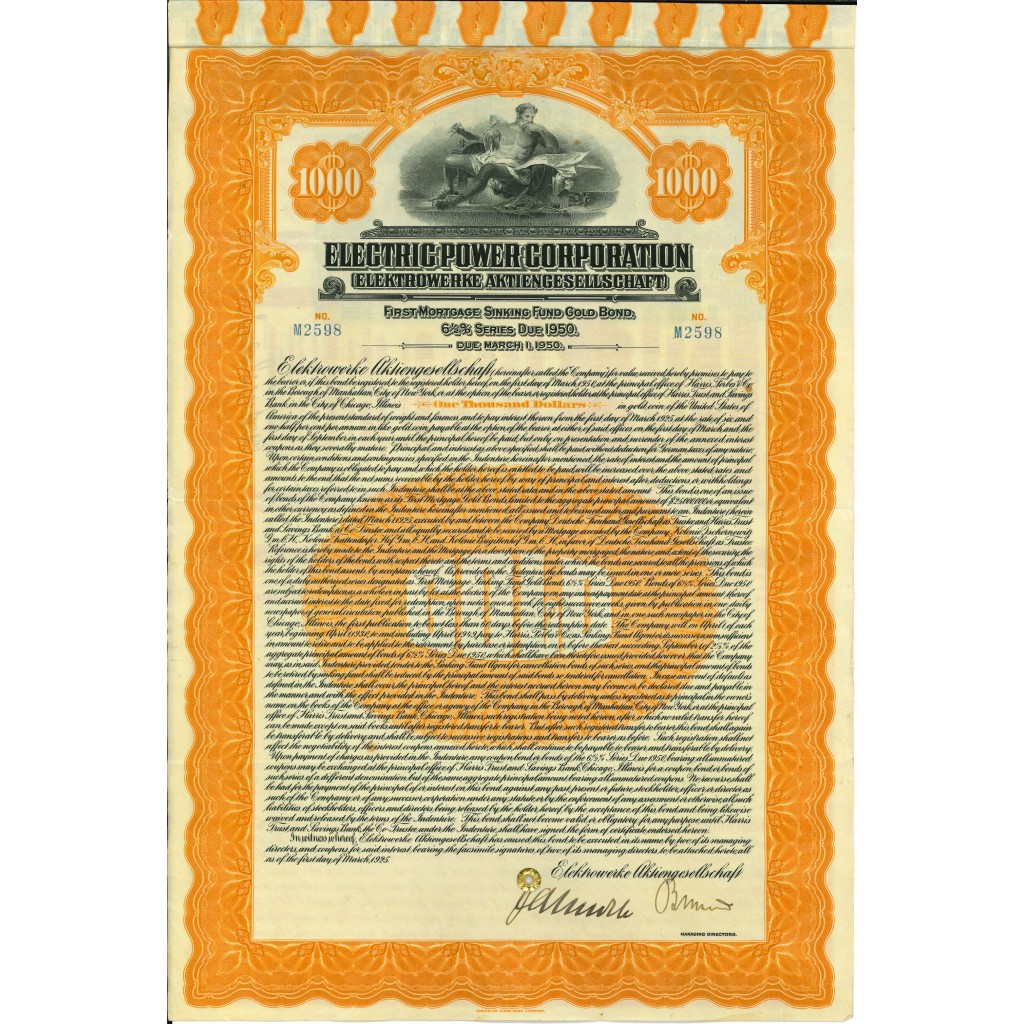 1925 - ELECTRIC POWER CORPORATION 1000$