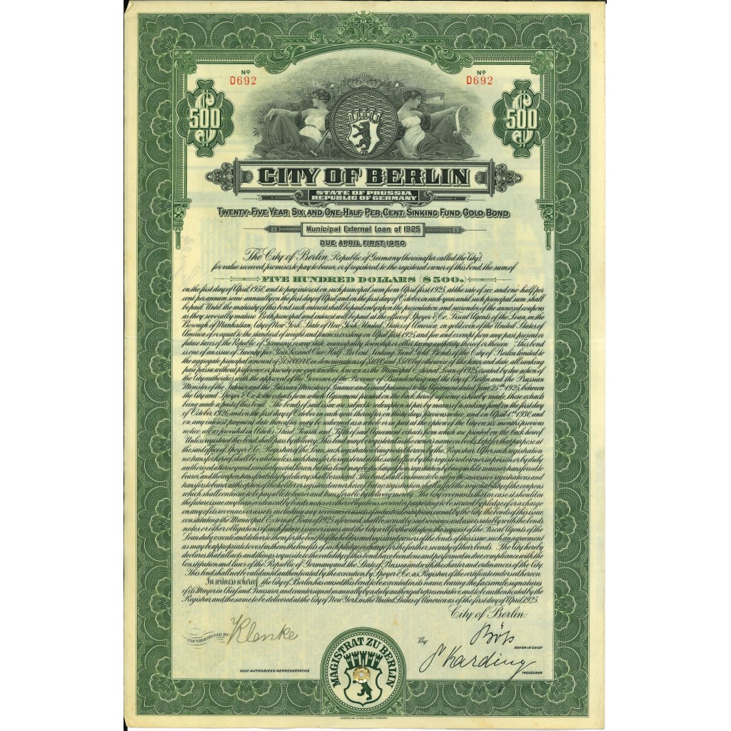 1925 - CITY OF BERLIN  $500