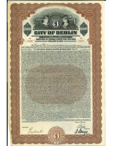 1928 - CITY OF BERLIN 6% EXTERNAL SINKING FUND