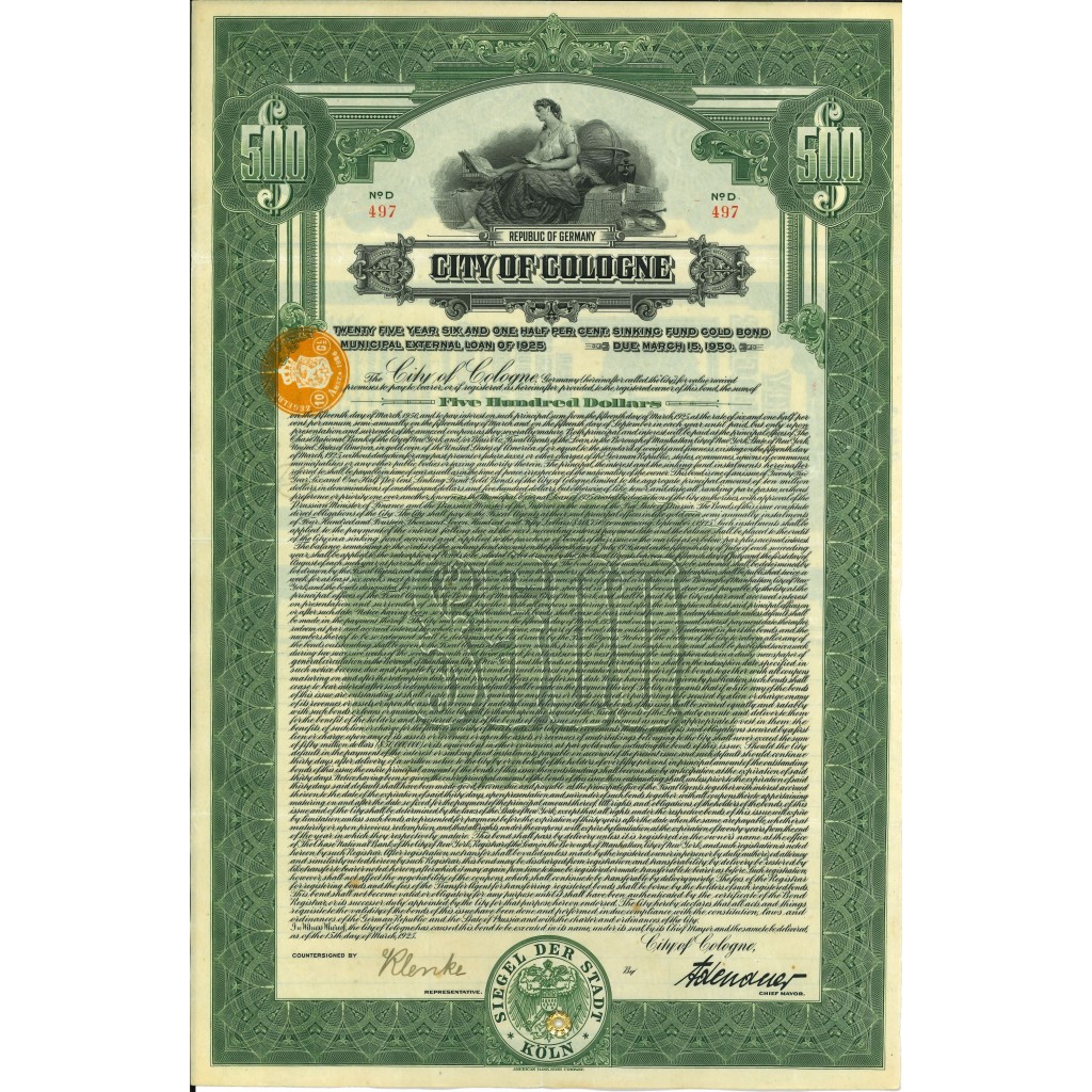 1925 - CITY OF COLOGNE  $500