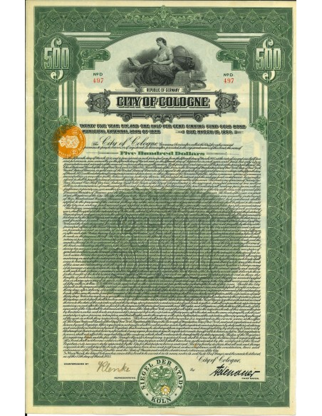 1925 - CITY OF COLOGNE  $500