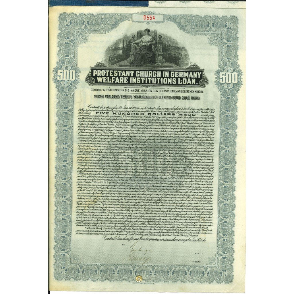 1926 - PROTESTANT CHURCH IN GERMANY WELFARE...