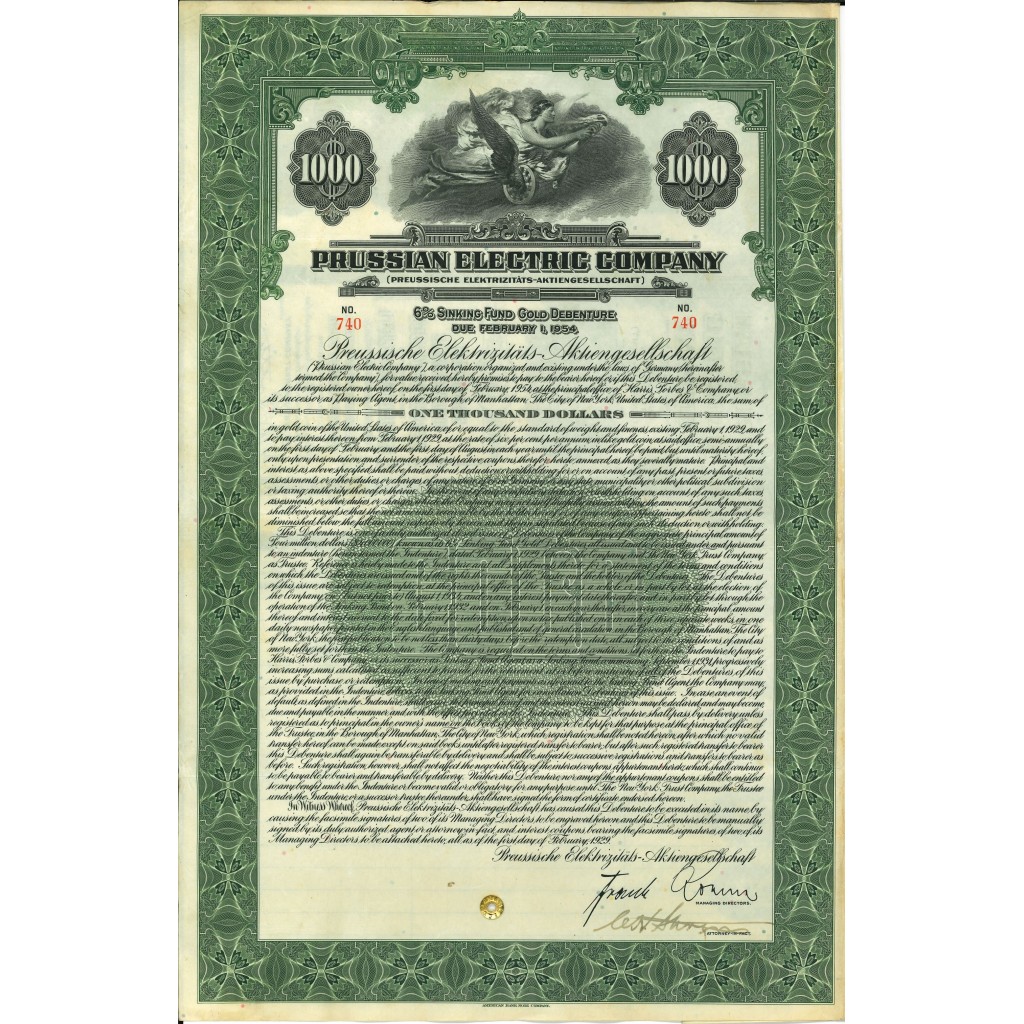 1929 - PRUSSIAN ELECTRIC COMPANY
