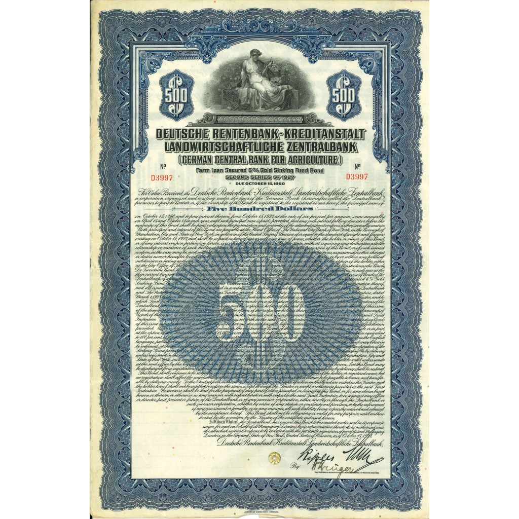 1927 - GERMAN CENTRAL BANK FOR AGRICULTURE