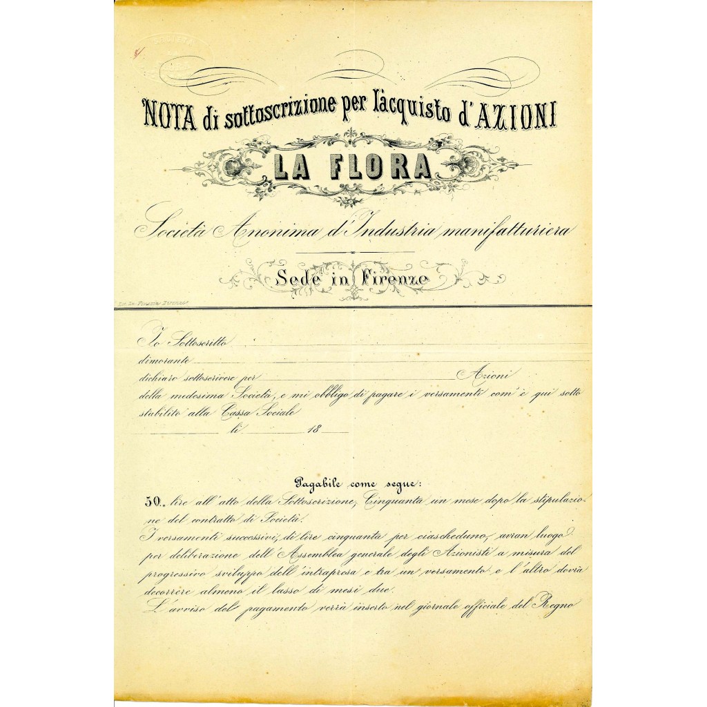 1865 - LA FLORA SOC. AN. D'INDUSTRIA...