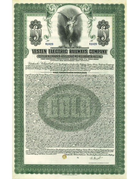 1947 - VESTEN ELECTRIC RAILWAYS COMPANY 1.000 $