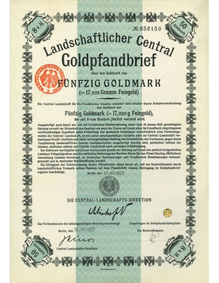 1926 - GERMAN GOLD BOND landschaftlicher Central