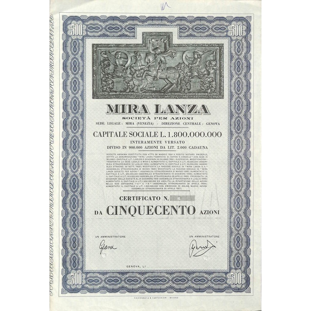 MIRA LANZA - 500 AZIONI VENEZIA 1924