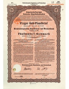 1930 - GERMAN GOLD BOND SCHWERIN 500 GOLDMARK (50/279 Kg....
