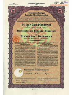 1930 - GERMAN GOLD BOND KOLN 100 GOLDMARK (10/279 Kg....