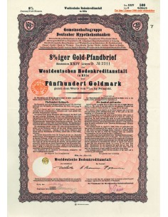 1930 - GERMAN GOLD BOND KOLN 500 GOLDMARK (50/279 Kg....