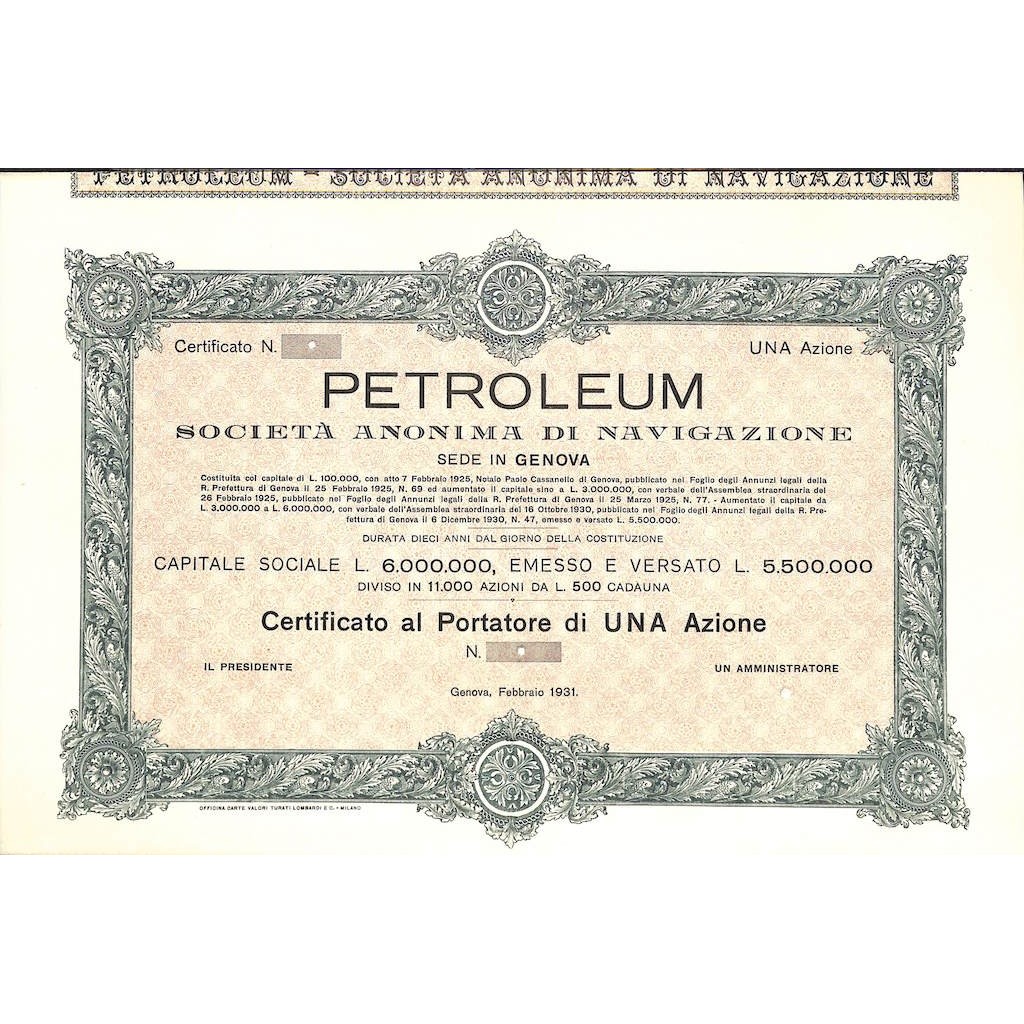 PETROLEUM - UNA AZIONE GENOVA 1931