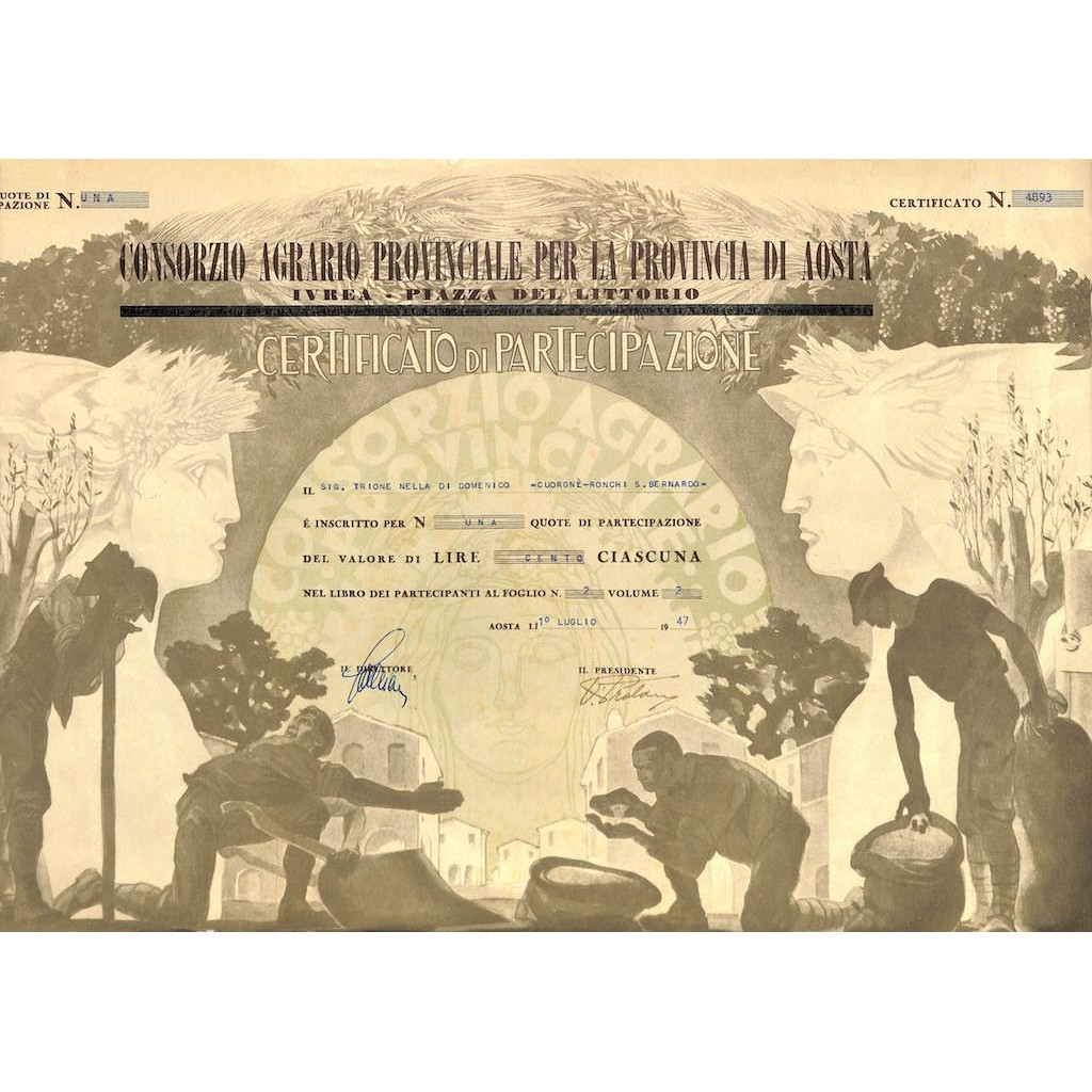 CONS. AGRARIO PROVINCIALE PER LA PROV. DI AOSTA - 1 QUOTA AOSTA 1947