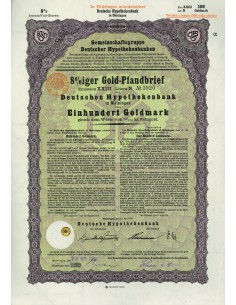 1930 - GERMAN GOLD BOND MEININGEN EM. XXIII 100 GOLDMARK...