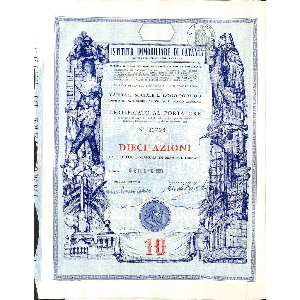 ISTITUTO IMMOBILIARE DI CATANIA - 10 AZIONI 1957