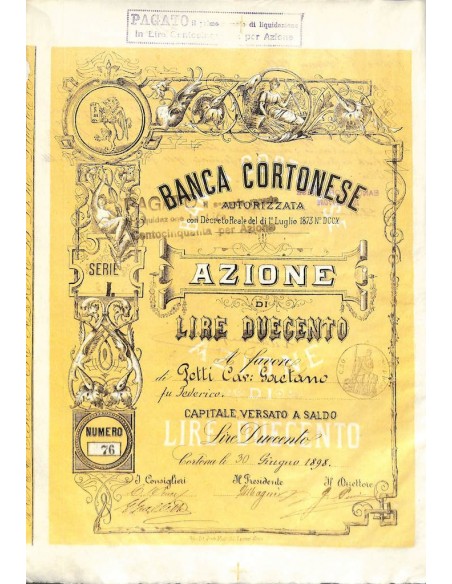 BANCA CORTONESE - UNA AZIONE SERIE I CORTONA 1898