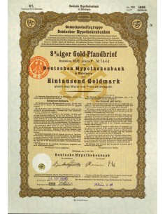 1930 - GERMAN GOLD BOND MEININGEN EM. VIII 1.000 GOLDMARK...