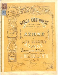BANCA CORTONESE - UNA AZIONE SERIE XVII CORTONA 1919