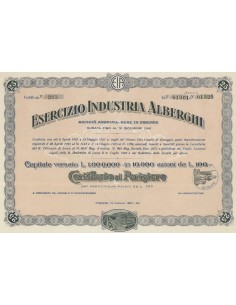 ESERCIZIO INDUSTRIA ALBERGHI AZIONI FIRENZE 1937
