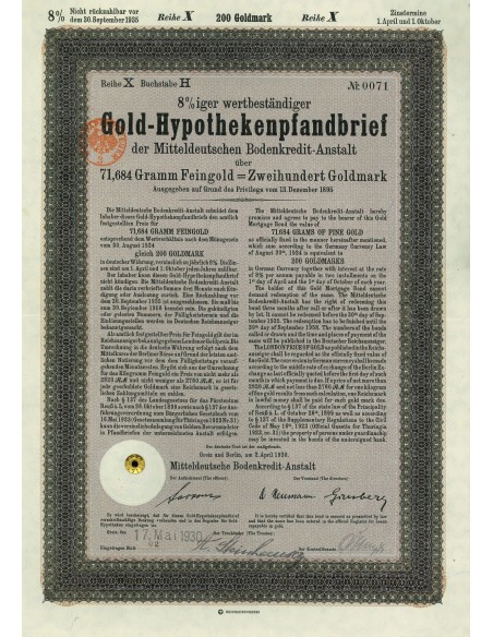 1924 - GERMAN BOND GOLD-HYPOTHEKENPFANDBRIEF